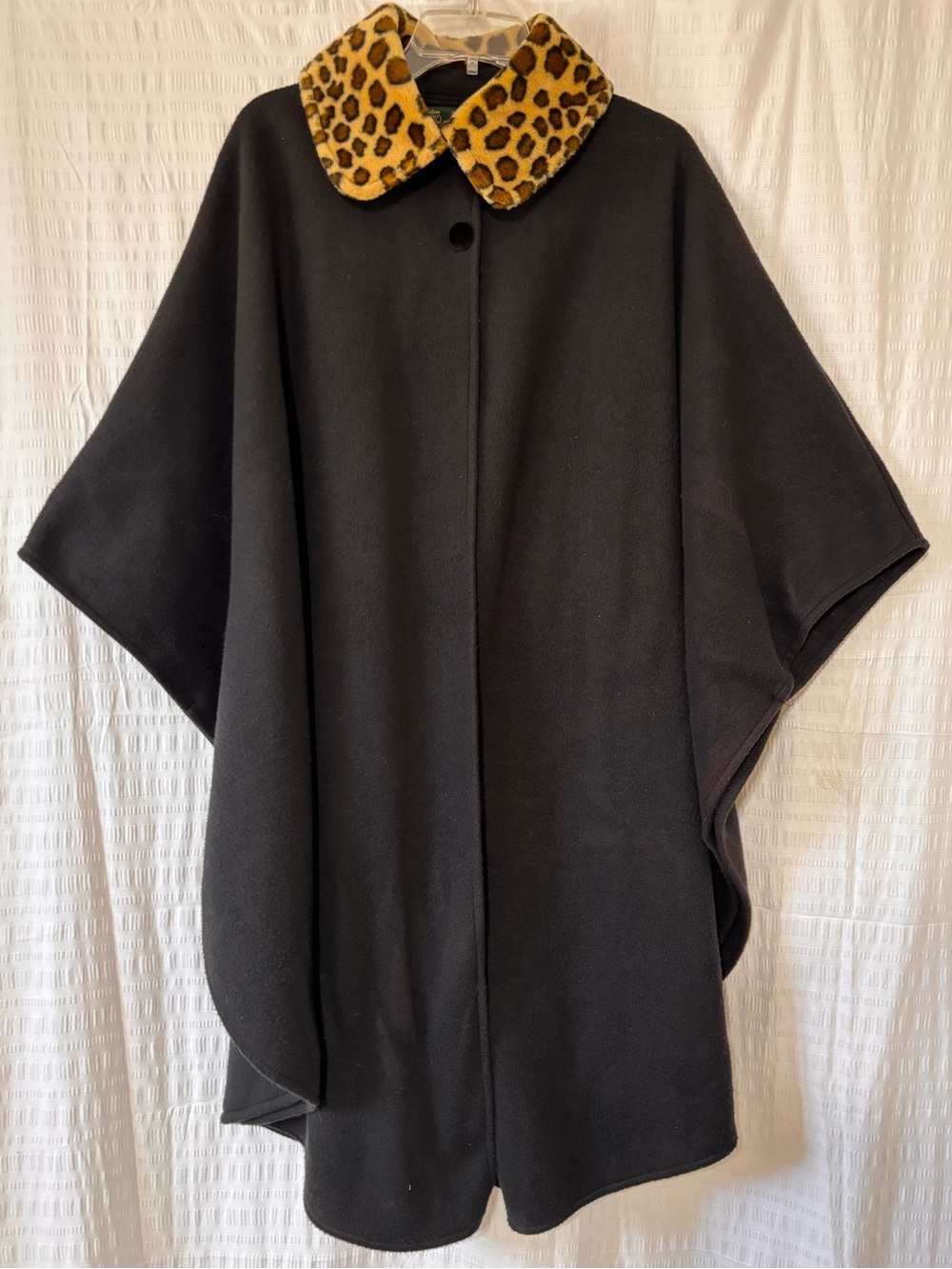 Vintage Black Cape with Leopard Print Trim One Size